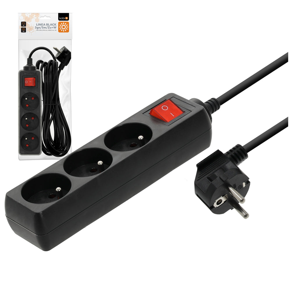 Extension cord LINEA 3gn/5m/Zu+W black Kobi
