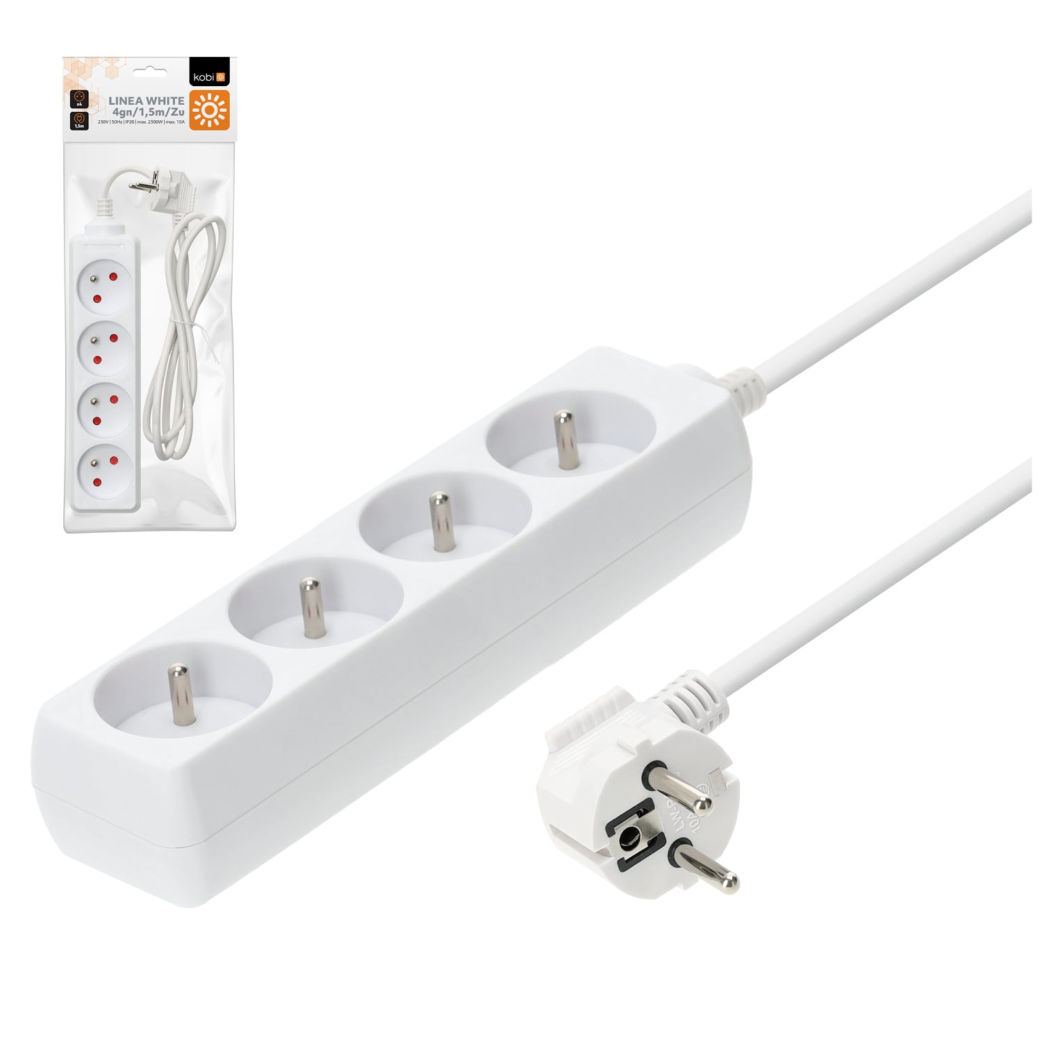 Extension cord KOBI LINEA 4gn/1,5m/Zu white Kobi