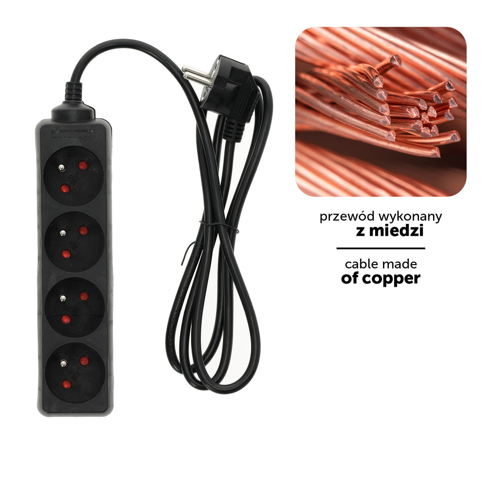 Extension cord LINEA 4gn/1,5m/Zu black Kobi