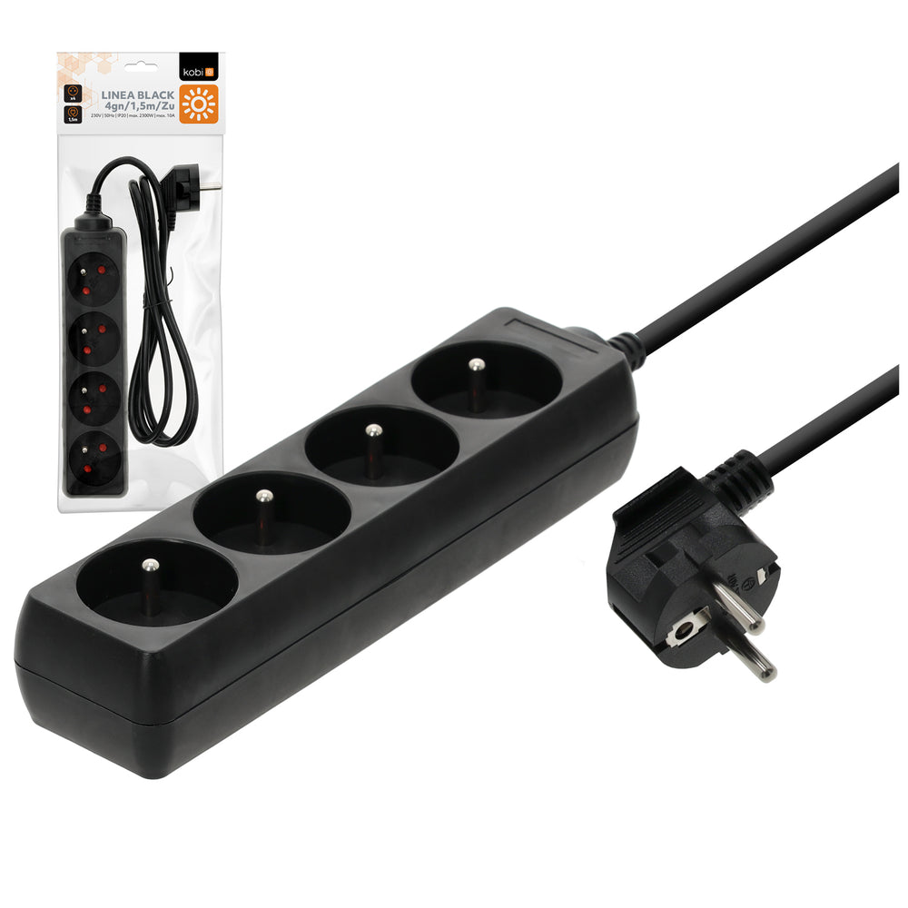 Extension cord LINEA 4gn/1,5m/Zu black Kobi