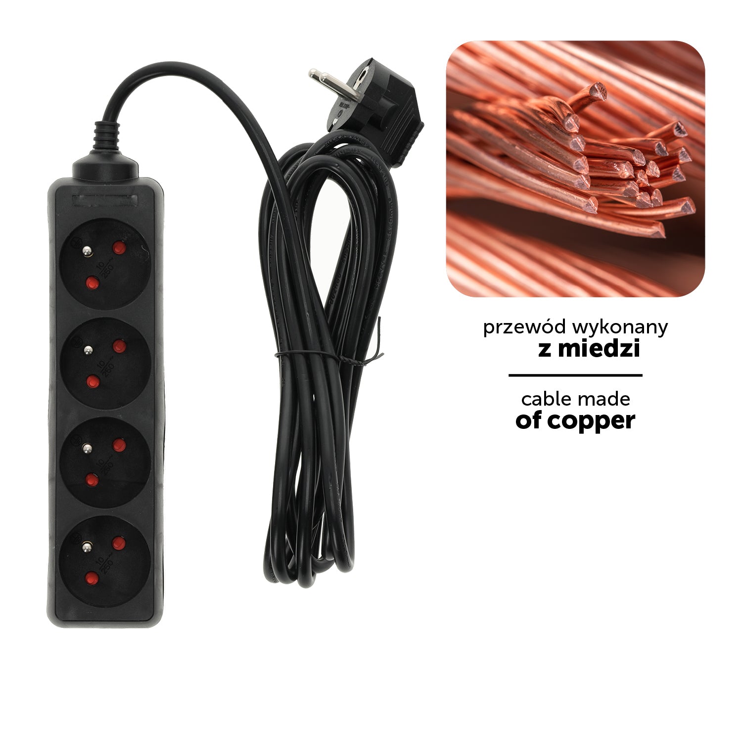 Extension cord LINEA 4gn/3m/Zu black Kobi