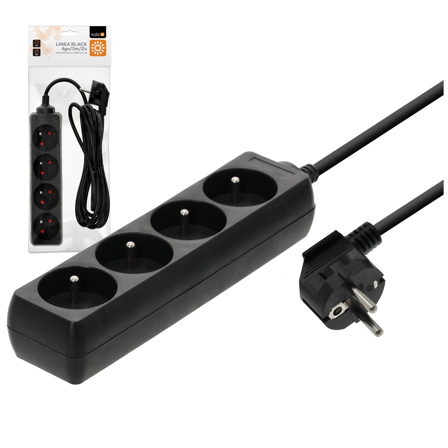Extension cord LINEA 4gn/3m/Zu black Kobi