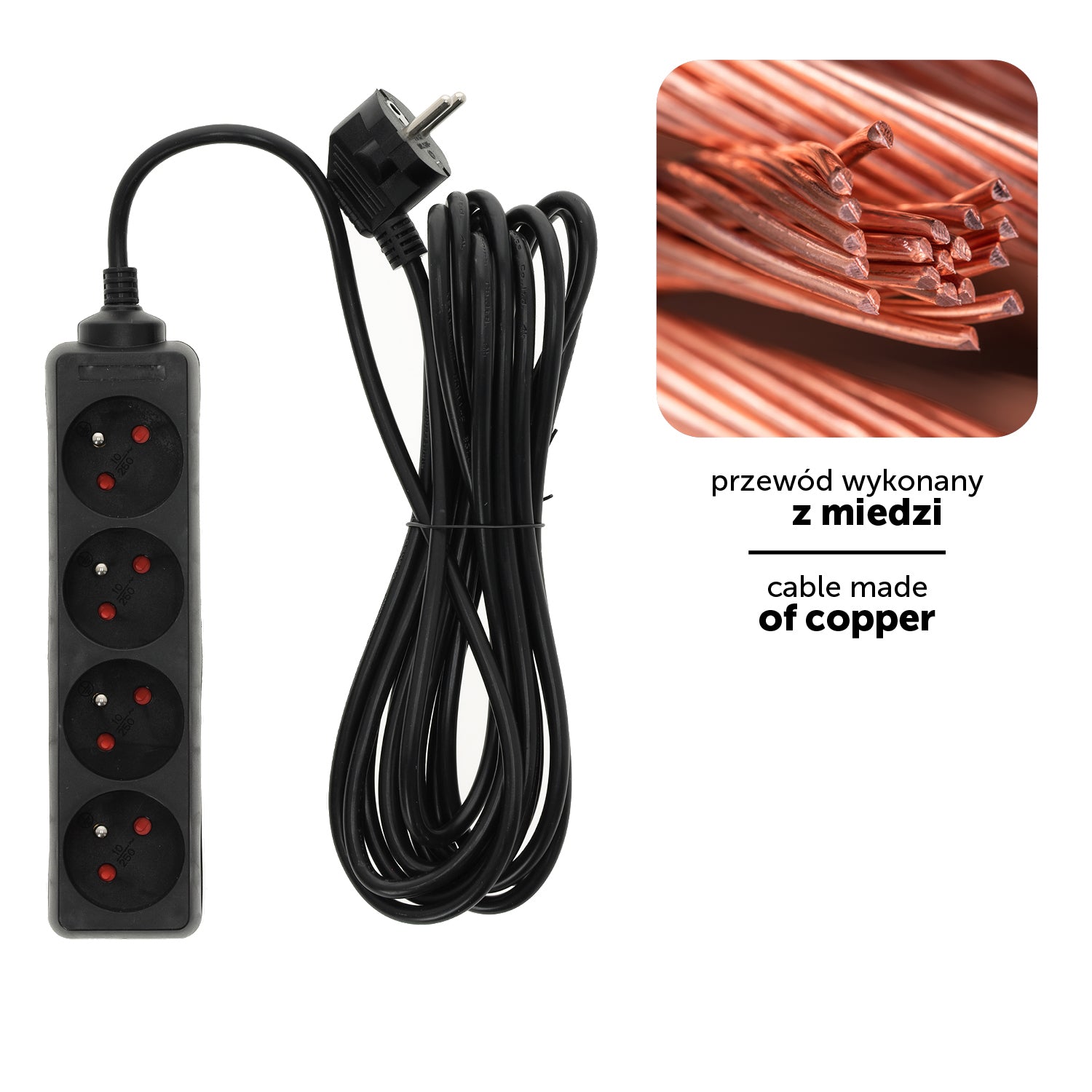 Extension cord LINEA 4gn/5m/Zu black Kobi