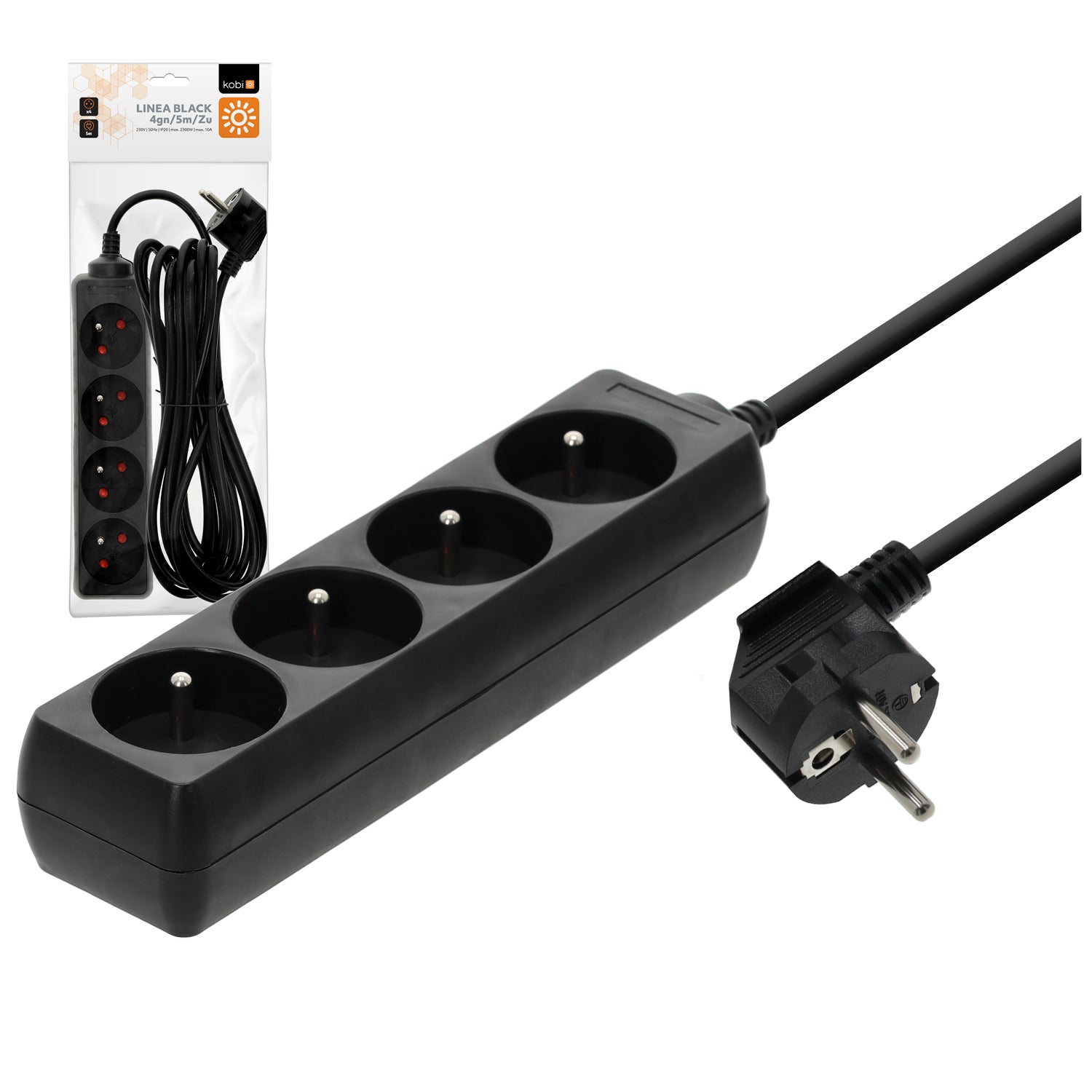 Extension cord LINEA 4gn/5m/Zu black Kobi