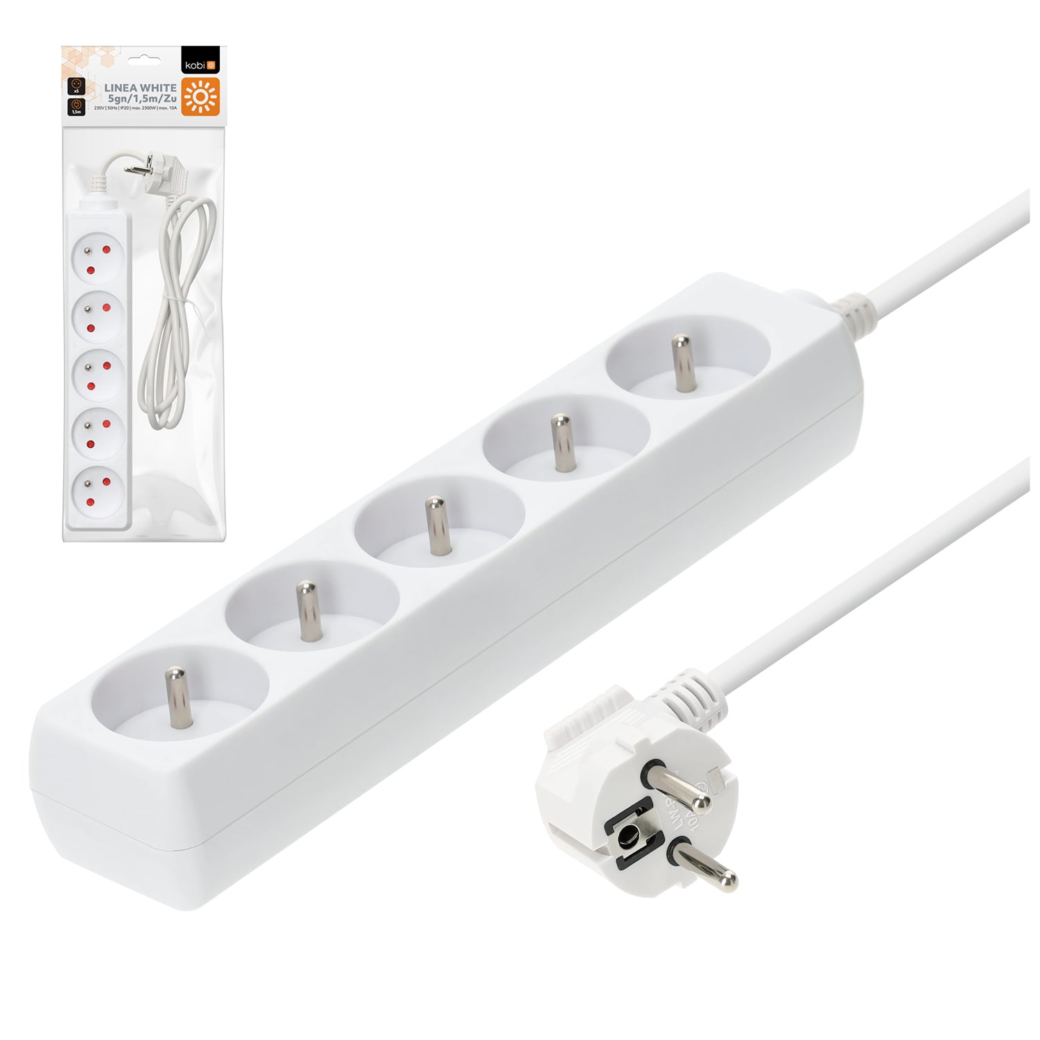 Extension cord KOBI LINEA 5gn/1,5m/Zu white Kobi