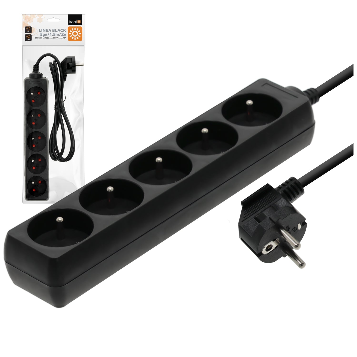 Extension cord LINEA 5gn/1,5m/Zu black Kobi
