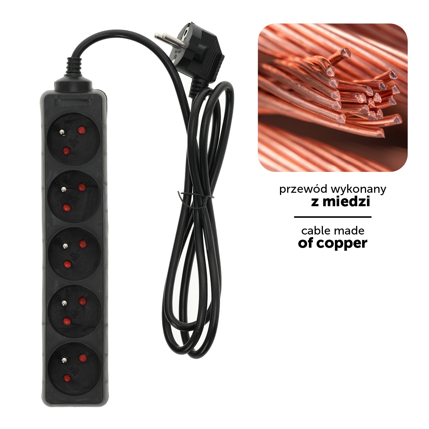 Extension cord LINEA 5gn/1,5m/Zu black Kobi
