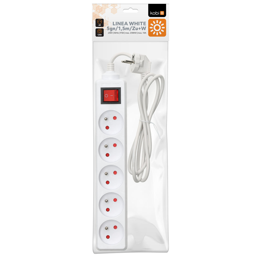 Przedłużacz LINEA 5gn/1,5m/Zu+W biały Kobi