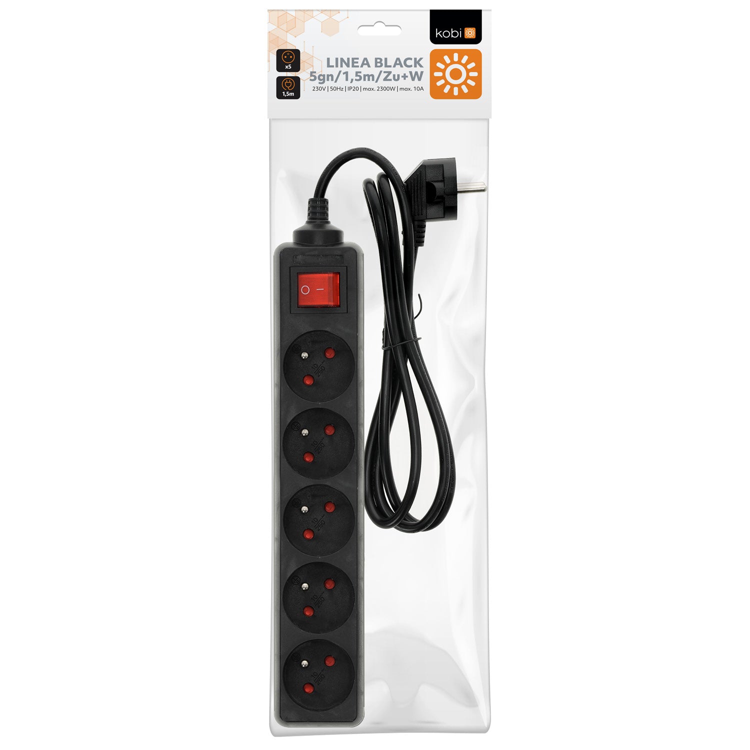 Extension cord LINEA 5gn/1,5m/Zu+W black Kobi
