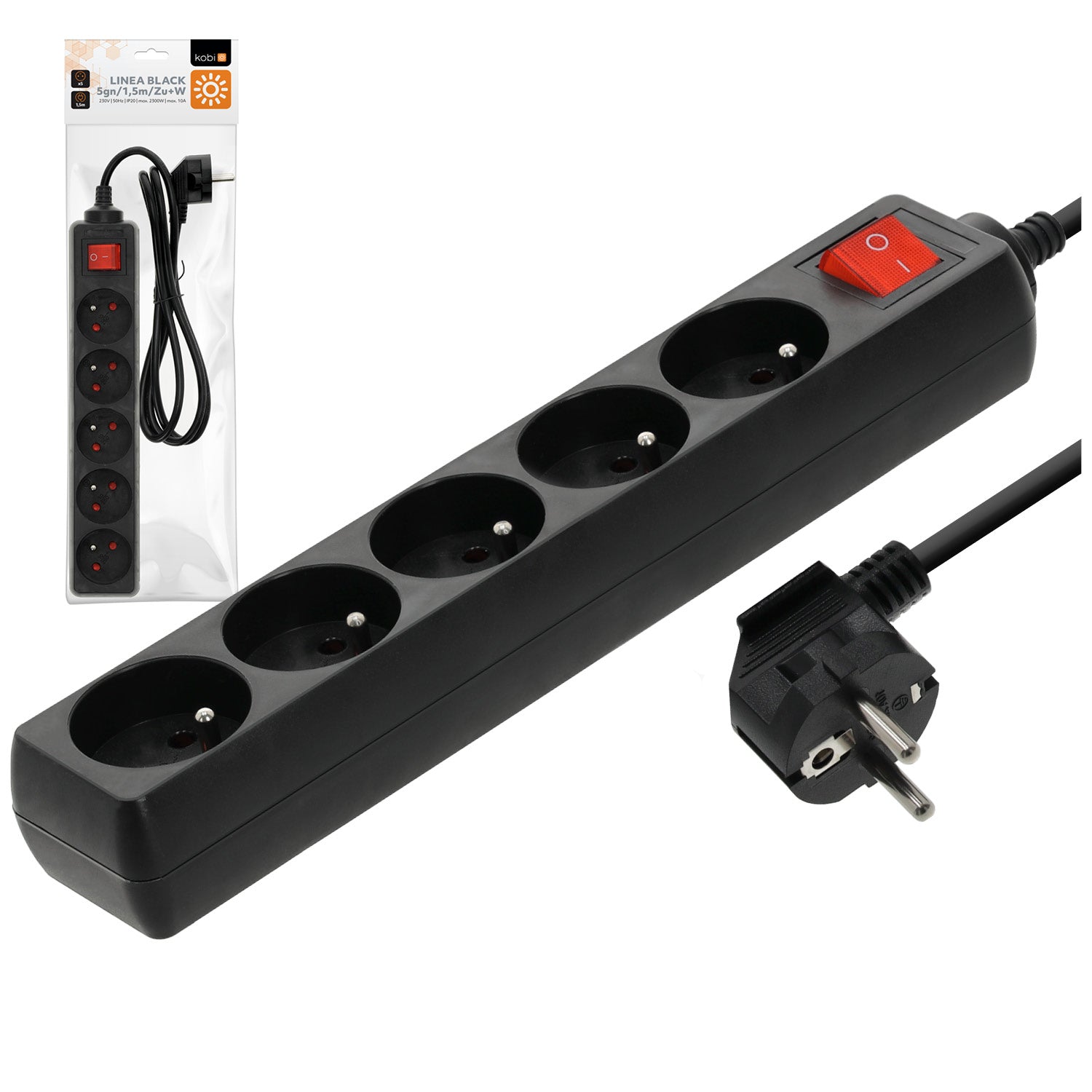 Extension cord LINEA 5gn/1,5m/Zu+W black Kobi