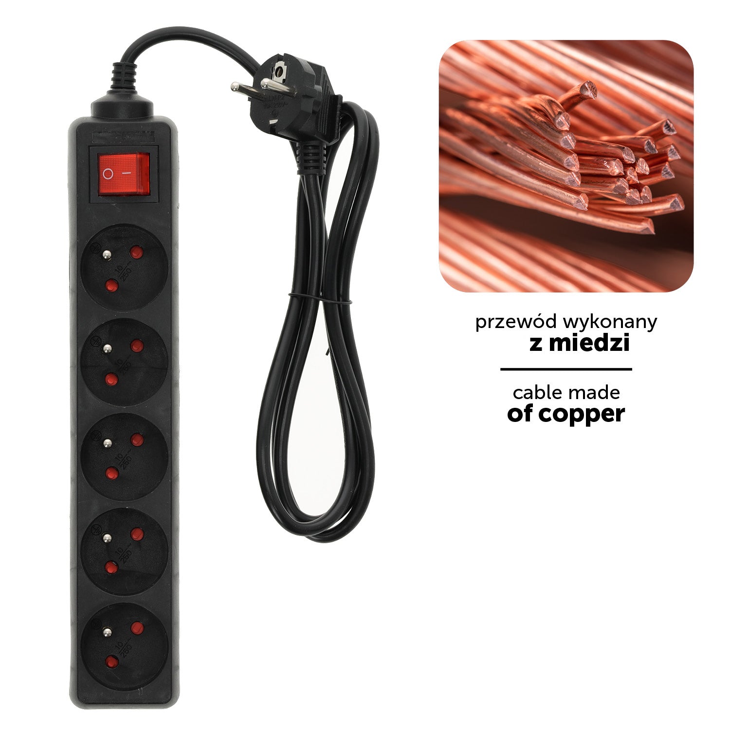 Extension cord LINEA 5gn/1,5m/Zu+W black Kobi