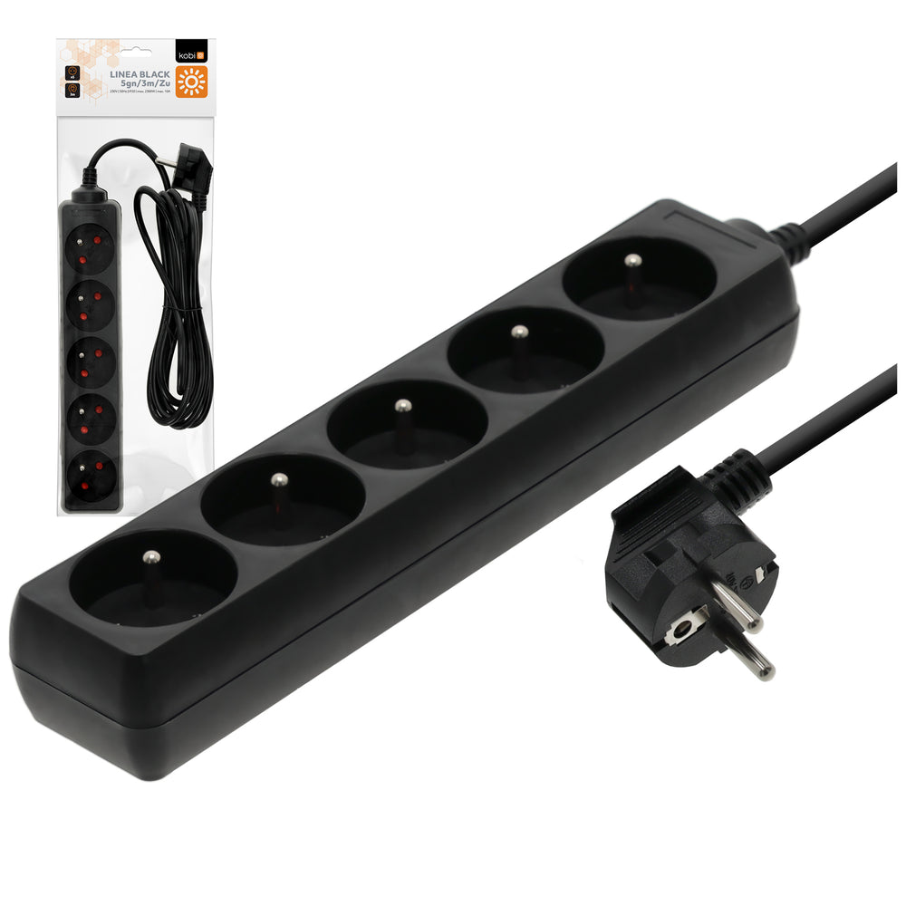 Extension cord LINEA 5gn/3m/Zu black Kobi