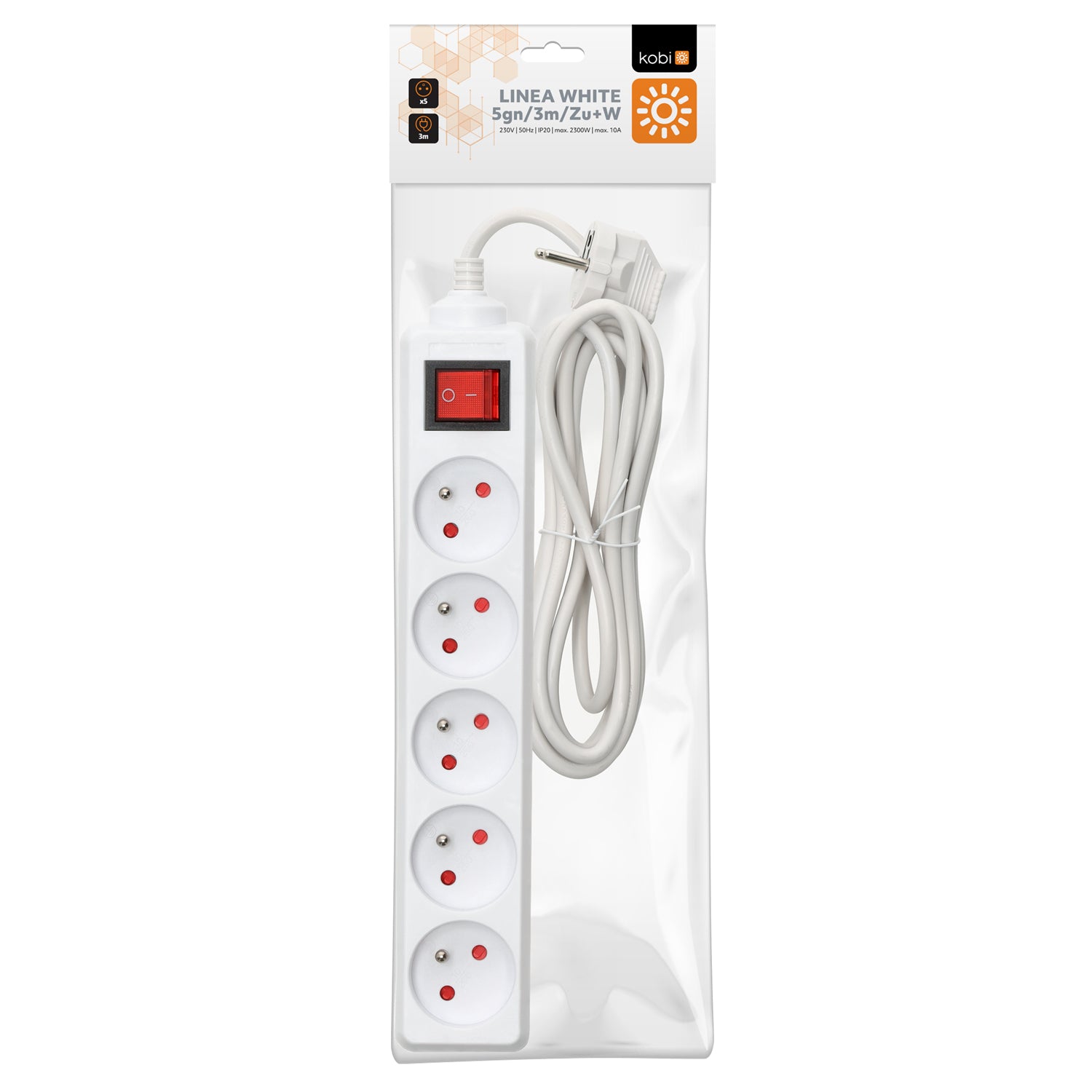 Extension cord KOBI LINEA 5gn/3m/Zu+W white Kobi