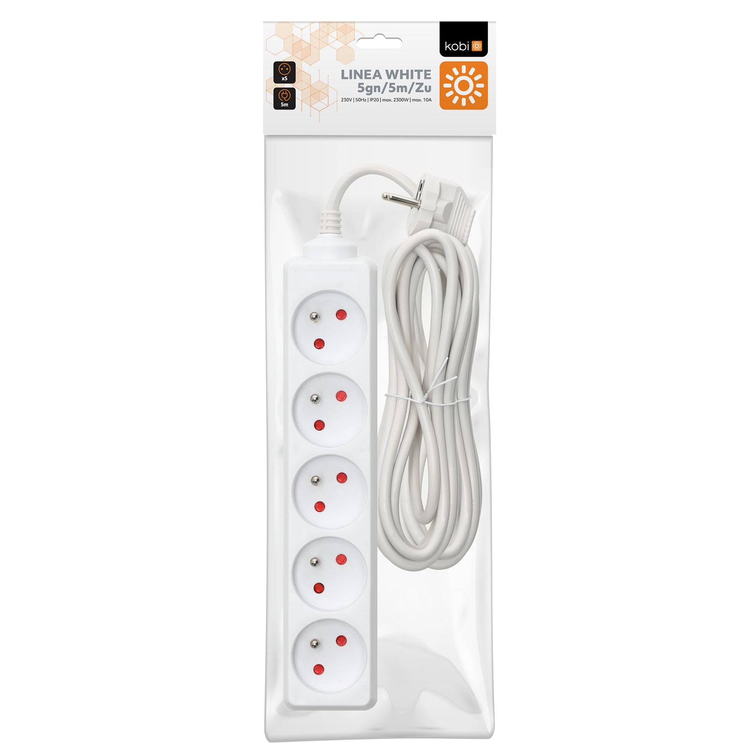 Extension cord KOBI LINEA 5gn/5m/Zu white Kobi