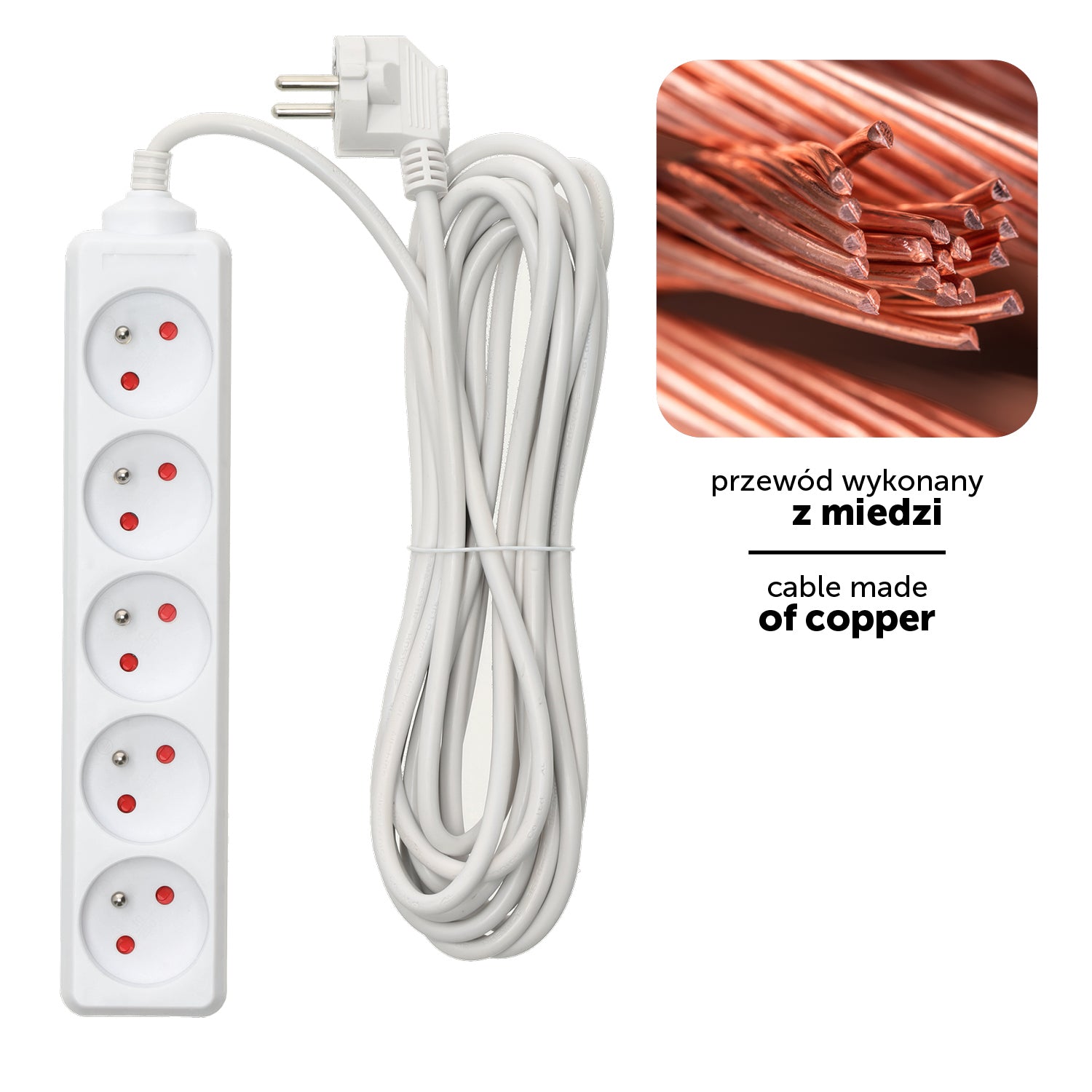 Extension cord KOBI LINEA 5gn/5m/Zu white Kobi