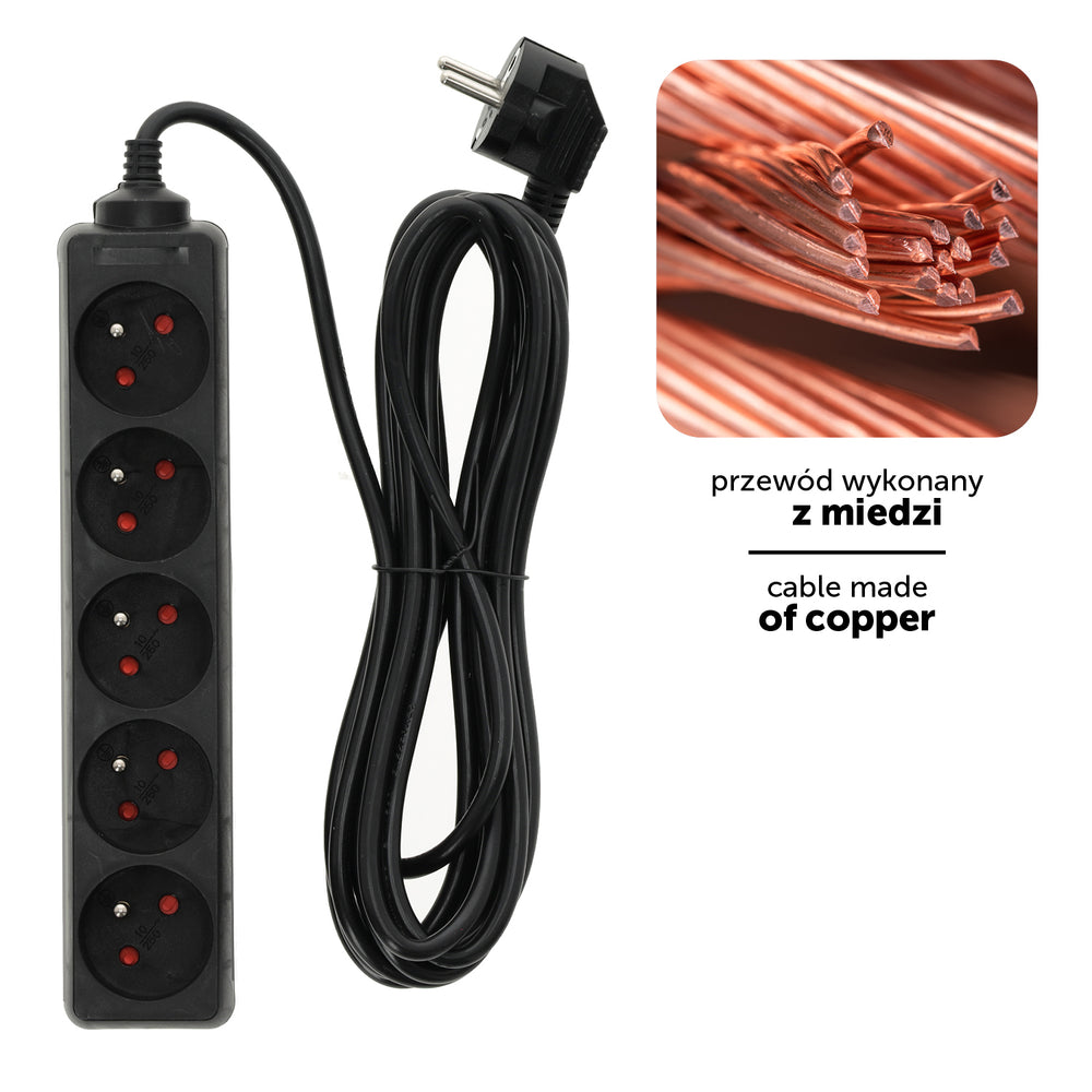 Extension cord LINEA 5gn/5m/Zu black Kobi