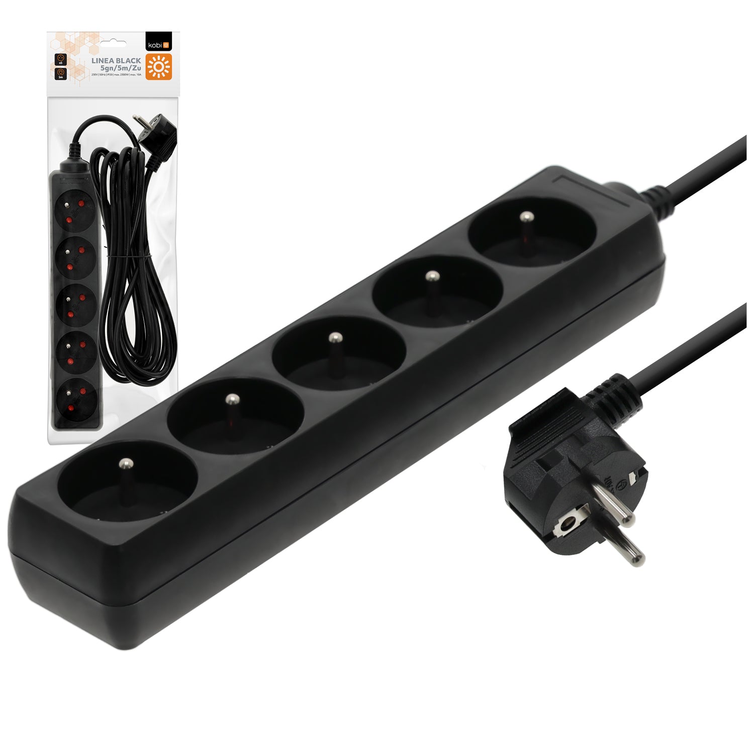 Extension cord LINEA 5gn/5m/Zu black Kobi