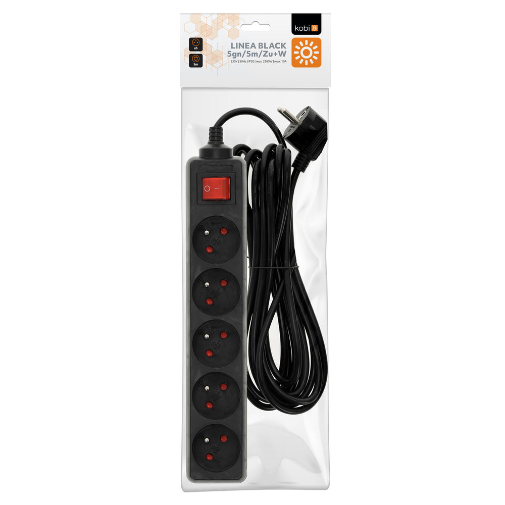 Extension cord LINEA 5gn/5m/Zu+W black Kobi