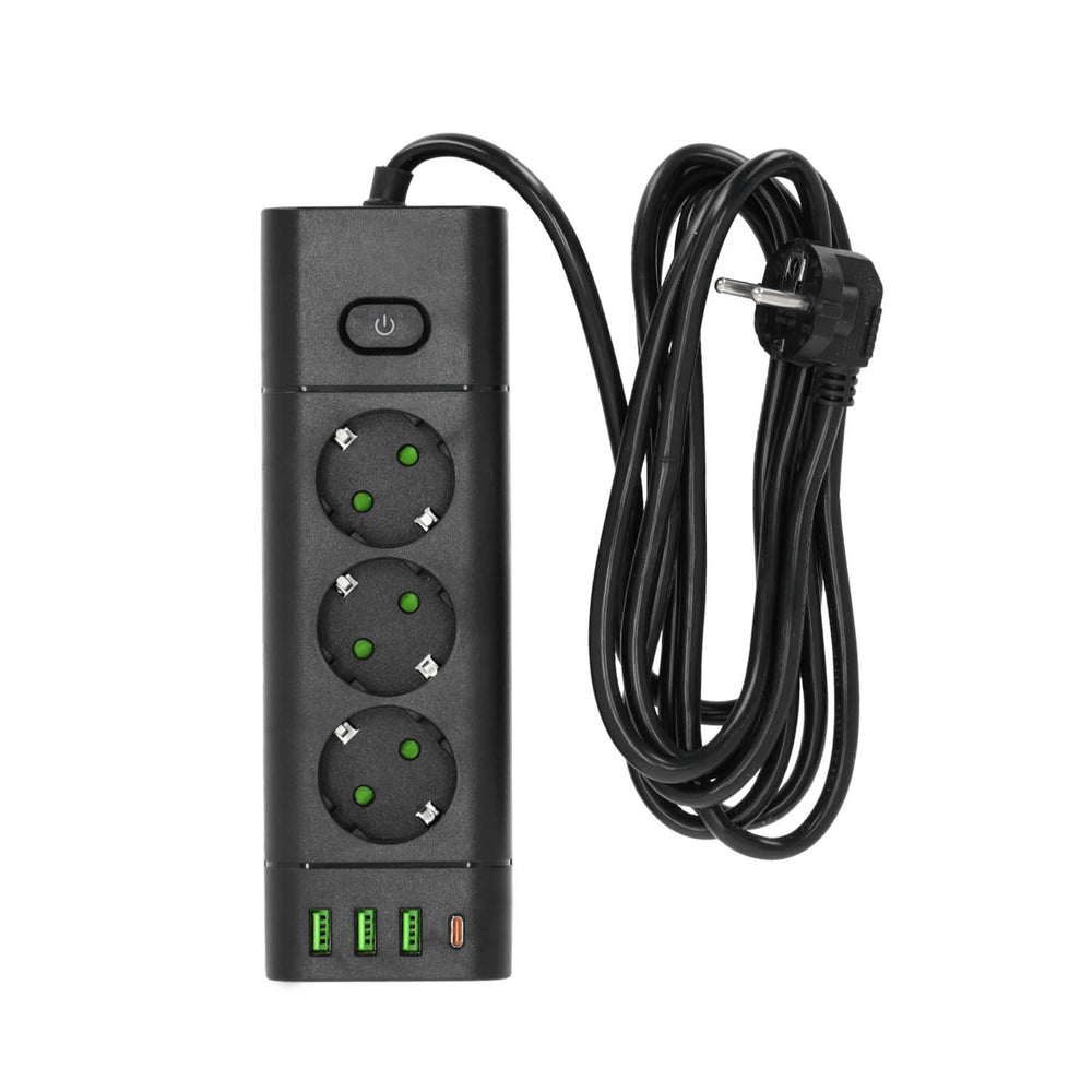Extension cord KOBI LINEA PRO XC 3 sockets+3USB/1USB-C/1,5m/Zu+W black Kobi