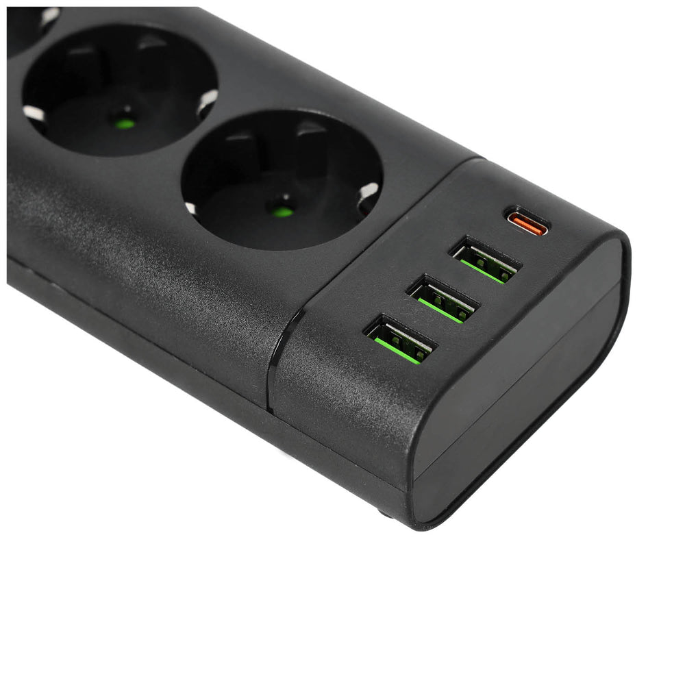Extension cord KOBI LINEA PRO XC 3 sockets+3USB/1USB-C/1,5m/Zu+W black Kobi