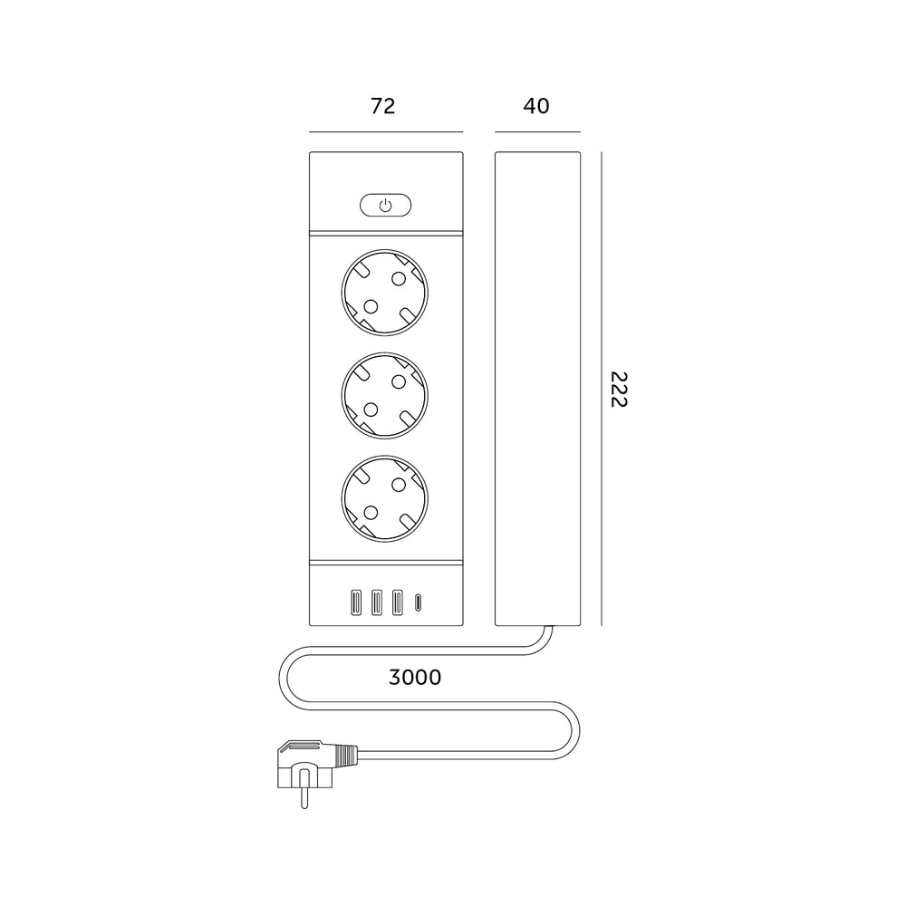 Extension cord KOBI LINEA PRO XC 3 sockets+3USB/1USB-C/3m/Zu+W white Kobi
