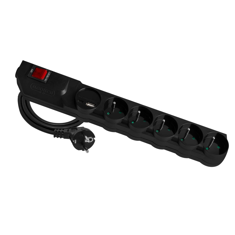 Surge extension cord MPSFU-503-2 5s/3m/+grounding+switch/1mm with varistor black Elgotech