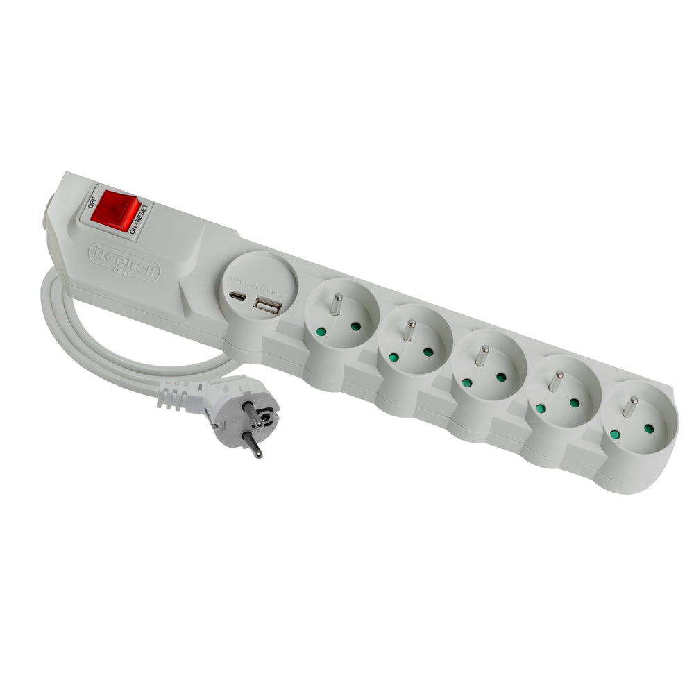 Surge extension cord MPSFU-503 5s/3m/+grounding+switch/1mm with varistor grey Elgotech