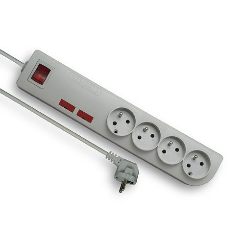 Surge extension cord PSF2 4s/5m/with grounding+switch/1mm grey Elgotech