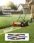 VEVOR Push Reel Lawn Mower 40 cm, 5 Blades Manual Push Mower No Motor, 15-45 mm Adjustable Cutting Height, Walk-Behind Lawn Mowers with Grass Catcher Bag for Green Lawns, Driveways, Courtyards
