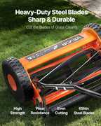VEVOR Push Reel Lawn Mower 35 cm, 5 Blades Manual Push Mower No Motor, 15-45 mm Adjustable Cutting Height, Walk-Behind Lawn Mowers with Grass Catcher Bag for Green Lawns, Driveways, Courtyards