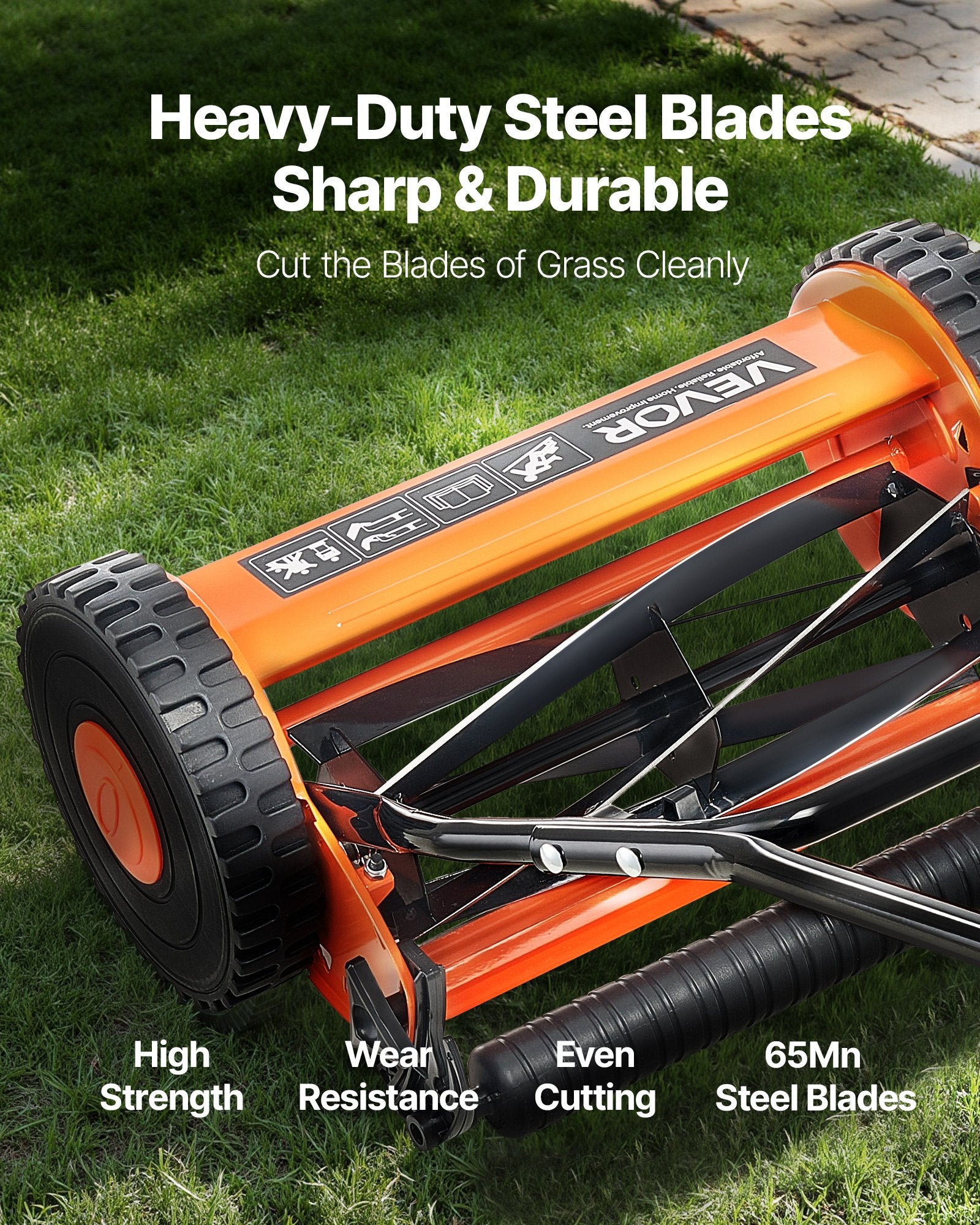 VEVOR Push Reel Lawn Mower 35 cm, 5 Blades Manual Push Mower No Motor, 15-45 mm Adjustable Cutting Height, Walk-Behind Lawn Mowers with Grass Catcher Bag for Green Lawns, Driveways, Courtyards