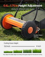 VEVOR Push Reel Lawn Mower 40 cm, 5 Blades Manual Push Mower No Motor, 15-45 mm Adjustable Cutting Height, Walk-Behind Lawn Mowers with Grass Catcher Bag for Green Lawns, Driveways, Courtyards