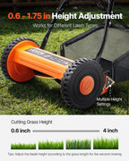 VEVOR Push Reel Lawn Mower 35 cm, 5 Blades Manual Push Mower No Motor, 15-45 mm Adjustable Cutting Height, Walk-Behind Lawn Mowers with Grass Catcher Bag for Green Lawns, Driveways, Courtyards