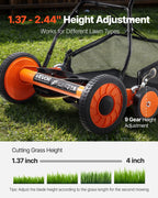 VEVOR Push Reel Lawn Mower 45 cm, 5 Blades Manual Push Mower No Motor, 35- 62mm Adjustable Cutting Height, Walk-Behind Lawn Mowers with Grass Catcher Bag for Green Lawns, Driveways, Courtyards
