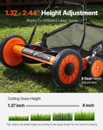 VEVOR Push Reel Lawn Mower 45 cm, 5 Blades Manual Push Mower No Motor, 35- 62mm Adjustable Cutting Height, Walk-Behind Lawn Mowers with Grass Catcher Bag for Green Lawns, Driveways, Courtyards