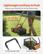 VEVOR Push Reel Lawn Mower 35 cm, 5 Blades Manual Push Mower No Motor, 15-45 mm Adjustable Cutting Height, Walk-Behind Lawn Mowers with Grass Catcher Bag for Green Lawns, Driveways, Courtyards
