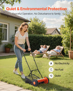 VEVOR Push Reel Lawn Mower 40 cm, 5 Blades Manual Push Mower No Motor, 15-45 mm Adjustable Cutting Height, Walk-Behind Lawn Mowers with Grass Catcher Bag for Green Lawns, Driveways, Courtyards
