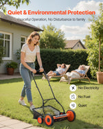 VEVOR Push Reel Lawn Mower 45 cm, 5 Blades Manual Push Mower No Motor, 35- 62mm Adjustable Cutting Height, Walk-Behind Lawn Mowers with Grass Catcher Bag for Green Lawns, Driveways, Courtyards