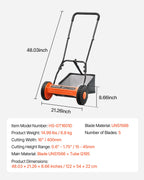 VEVOR Push Reel Lawn Mower 40 cm, 5 Blades Manual Push Mower No Motor, 15-45 mm Adjustable Cutting Height, Walk-Behind Lawn Mowers with Grass Catcher Bag for Green Lawns, Driveways, Courtyards