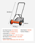 VEVOR Push Reel Lawn Mower 35 cm, 5 Blades Manual Push Mower No Motor, 15-45 mm Adjustable Cutting Height, Walk-Behind Lawn Mowers with Grass Catcher Bag for Green Lawns, Driveways, Courtyards