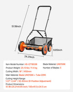 VEVOR Push Reel Lawn Mower 45 cm, 5 Blades Manual Push Mower No Motor, 35- 62mm Adjustable Cutting Height, Walk-Behind Lawn Mowers with Grass Catcher Bag for Green Lawns, Driveways, Courtyards