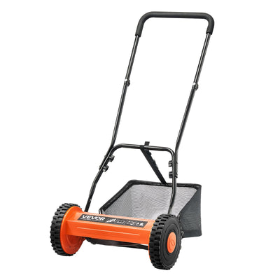 VEVOR Push Reel Lawn Mower 40 cm, 5 Blades Manual Push Mower No Motor, 15-45 mm Adjustable Cutting Height, Walk-Behind Lawn Mowers with Grass Catcher Bag for Green Lawns, Driveways, Courtyards