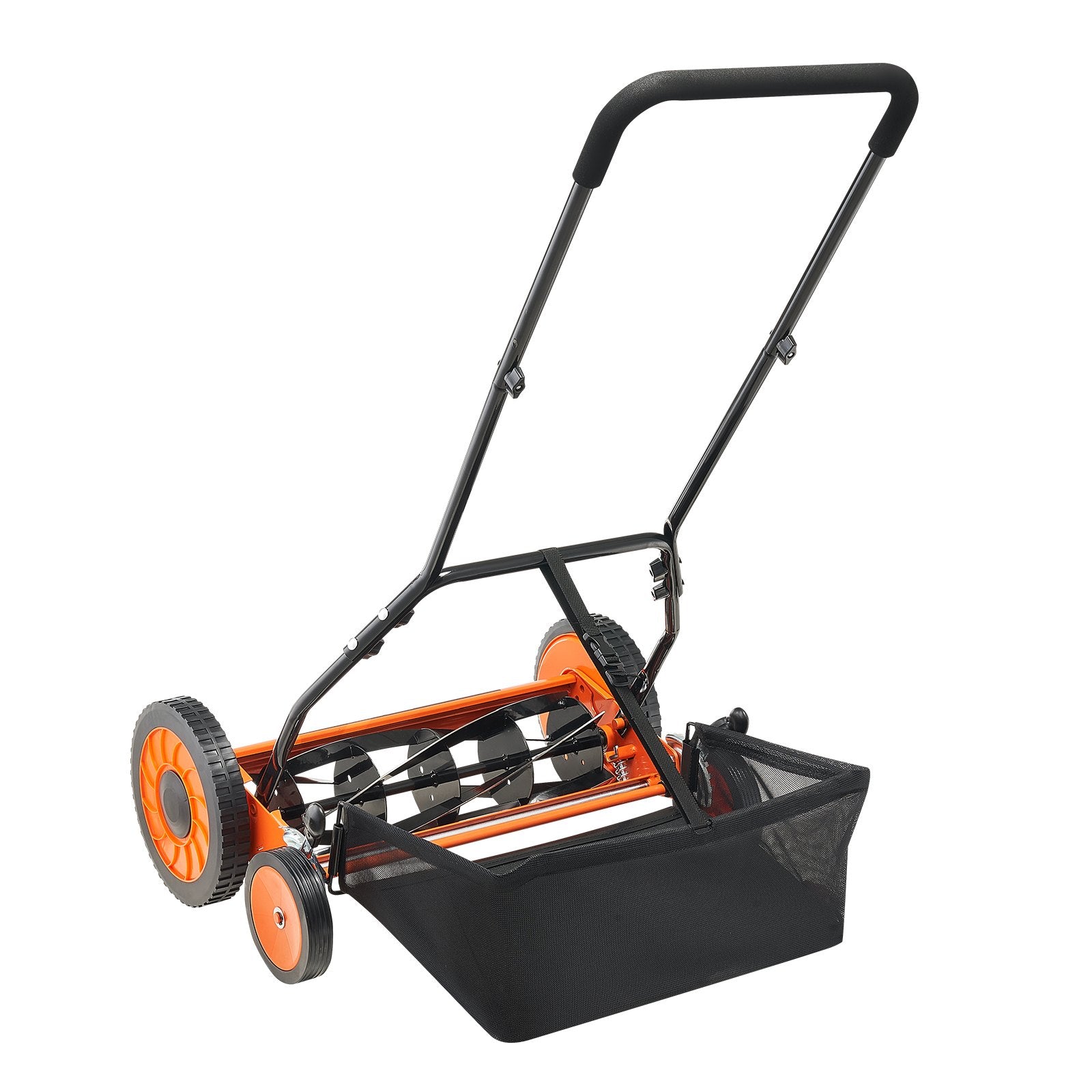 VEVOR Push Reel Lawn Mower 45 cm, 5 Blades Manual Push Mower No Motor, 35- 62mm Adjustable Cutting Height, Walk-Behind Lawn Mowers with Grass Catcher Bag for Green Lawns, Driveways, Courtyards