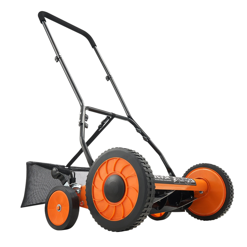VEVOR Push Reel Lawn Mower 45 cm, 5 Blades Manual Push Mower No Motor, 35- 62mm Adjustable Cutting Height, Walk-Behind Lawn Mowers with Grass Catcher Bag for Green Lawns, Driveways, Courtyards