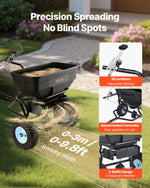 VEVOR Tow Behind Broadcast Spreader, 130LBS Capacity, Tow/Push Garden Spreader with 13 in Tires, 30 Adjustable Setting & 9.8 ft Spreading Width, Lawn Spreaders for Seed, Fertilizer, Salt, Ice Melt