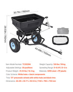 VEVOR Tow Behind Broadcast Spreader, 130LBS Capacity, Tow/Push Garden Spreader with 13 in Tires, 30 Adjustable Setting & 9.8 ft Spreading Width, Lawn Spreaders for Seed, Fertilizer, Salt, Ice Melt