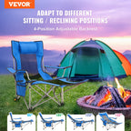 VEVOR Reclining Camping Chair, 330 lbs Folding Camping Chair, 4 Position Load Portable Camping Chair with Footrest, Cup Holder, Side Pocket and Headrest, for Camping, Fishing and Outdoor Activities