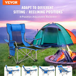 VEVOR Reclining Camping Chair, 330 lbs Folding Camping Chair, 4 Position Load Portable Camping Chair with Footrest, Cup Holder, Side Pocket and Headrest, for Camping, Fishing and Outdoor Activities