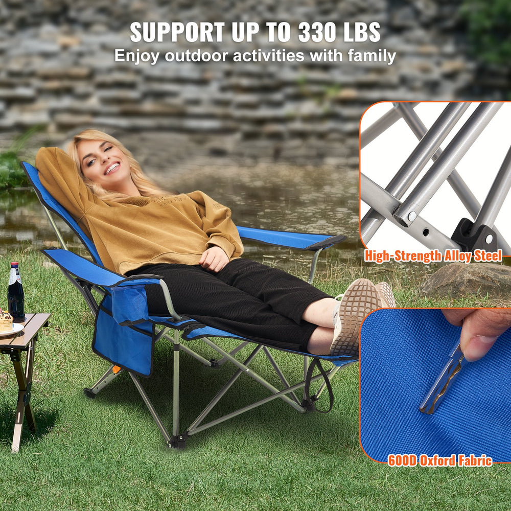 VEVOR Reclining Camping Chair, 330 lbs Folding Camping Chair, 4 Position Load Portable Camping Chair with Footrest, Cup Holder, Side Pocket and Headrest, for Camping, Fishing and Outdoor Activities