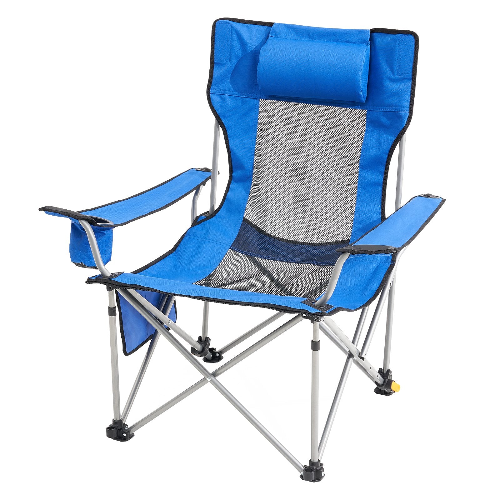 VEVOR Reclining Camping Chair, 330 lbs Folding Camping Chair, 4 Position Load Portable Camping Chair with Footrest, Cup Holder, Side Pocket and Headrest, for Camping, Fishing and Outdoor Activities